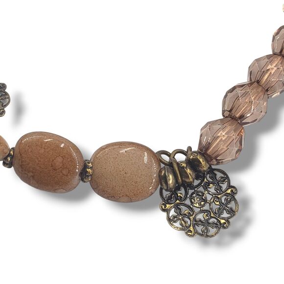 Cookie Lee Beaded Long Necklace Molded Acrylic Root Beer Taupe Brown Neutrals - Picture 5 of 10